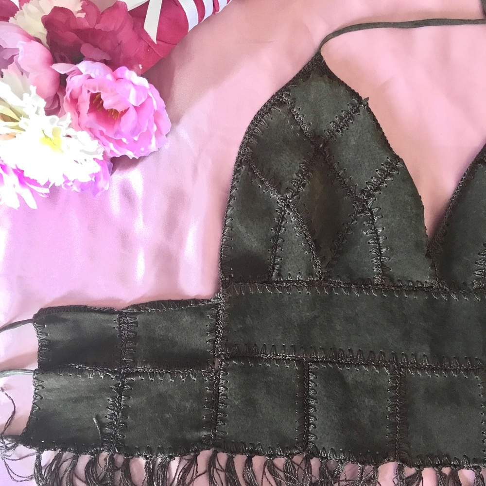 Vintage. Boho hippie brown sued and fringe halter